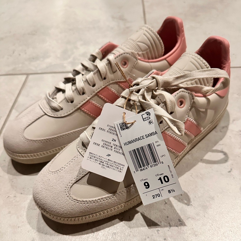 Adidas x Pharrell Sambra Humanrace Leather Shoes | Cloud White & Pink | M9/W10